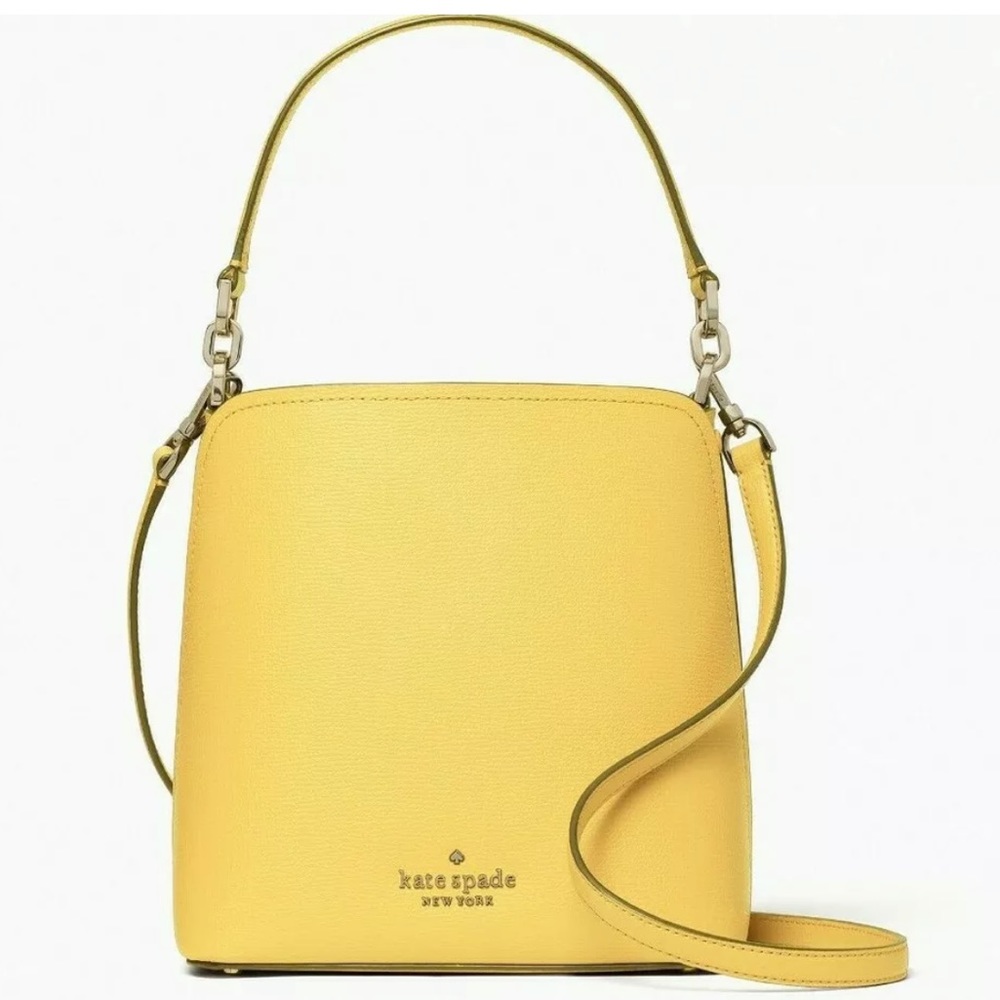 New Kate Spade Darcy small Bucket Bag Grain Leather Daybreak Crossbody Yellow